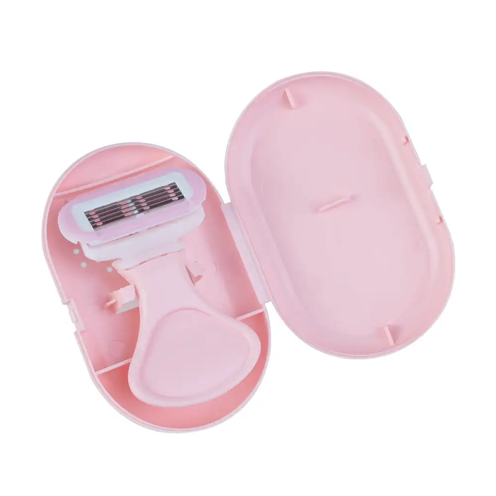 Maquinilla de afeitar de seguridad para mujer, 1 Uds., cuchillas de afeitar Manual de acero inoxidable para Barba, pelo corporal B Ikini, afeitadora de axilas y muslos, afeitado portátil: Rosa