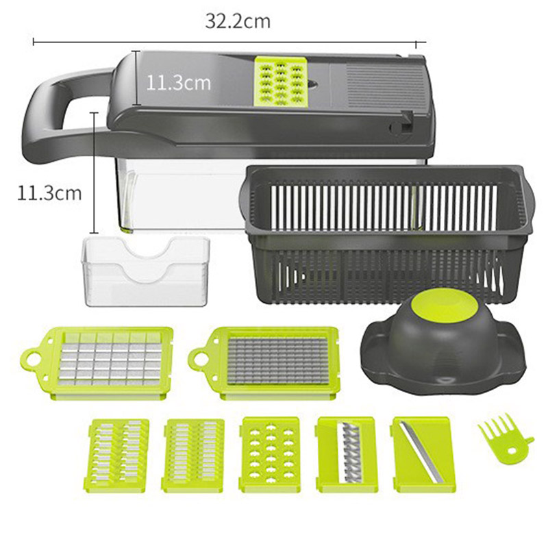 Pelador multifuncional, rebanador de cebolla, pelador de zanahorias, rallador, herramienta de cocina, cortador para fruta y verdura, rallador, cortador A: gray green