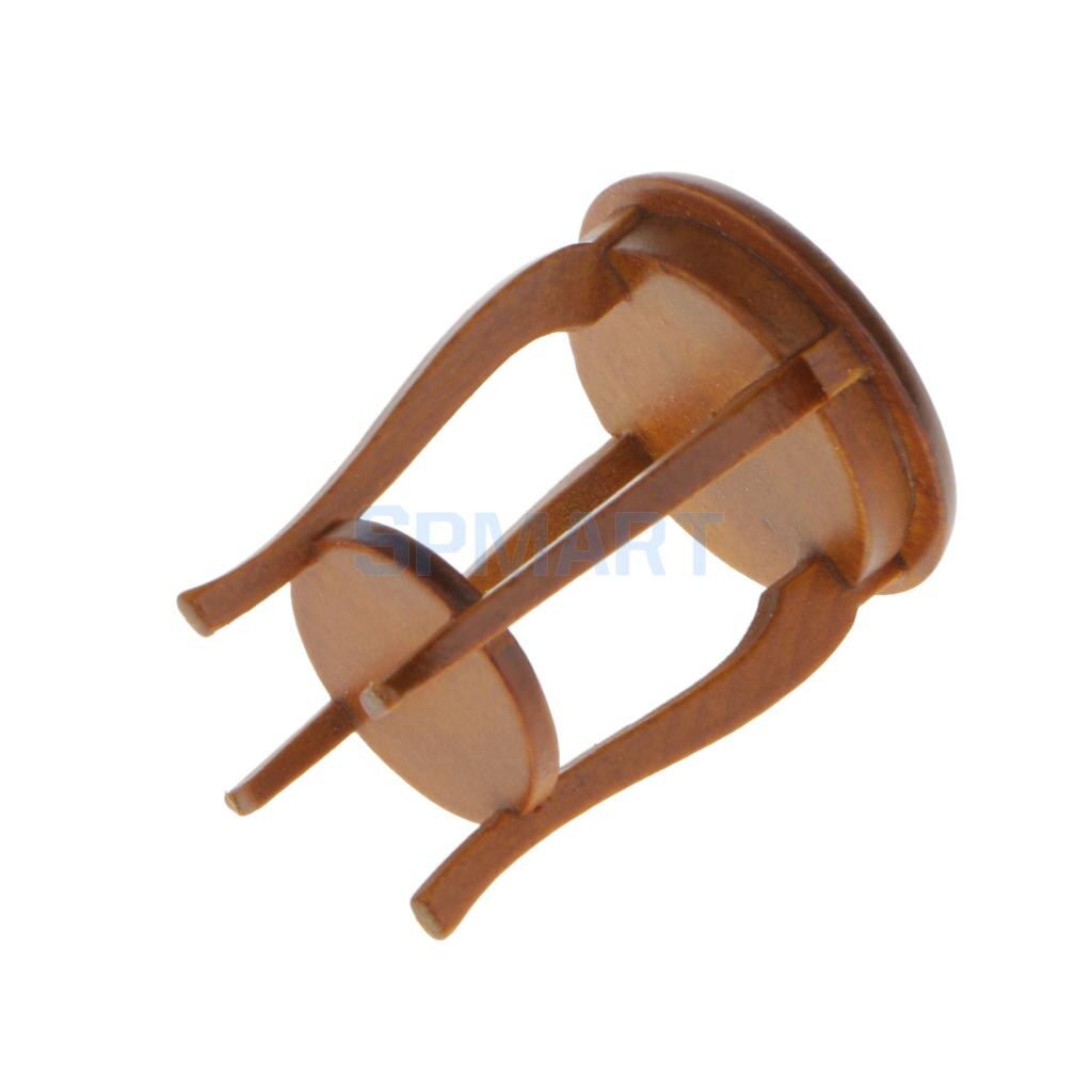 Poppenhuis Miniatuur Meubels Walnoot Houten Ronde Kruk Keuken Bijzettafel Seat 12th Schaal