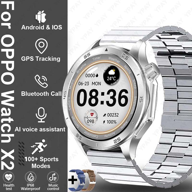 2025 New For Original OPPO Watch X2 Men GPS Smart Watch 1.53inch AMOLED IP68 Waterproof Bluetooth Call 100+ Sports Modes Watch: Vermelho