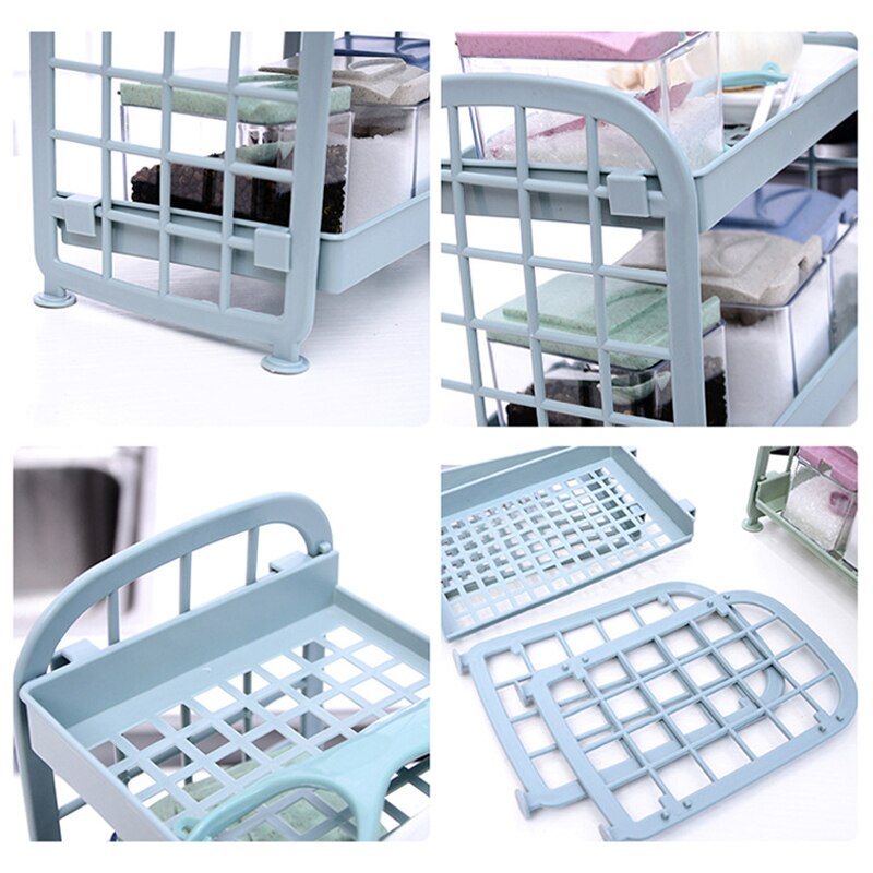 2-Tier Assembled Storage Shelf Plastic Seasoning Storage Rack Countertop Shelf for Kitchen Desk Countertop Organizer