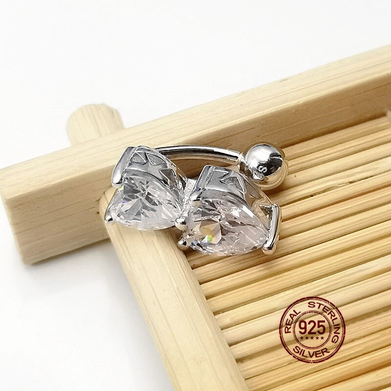 Hellolook 925 Sterling Zilveren Navel Prijzen Dubbele Kubieke Zirkoon Navel Ring Navel Nagel Sexy Body Piercing Sieraden