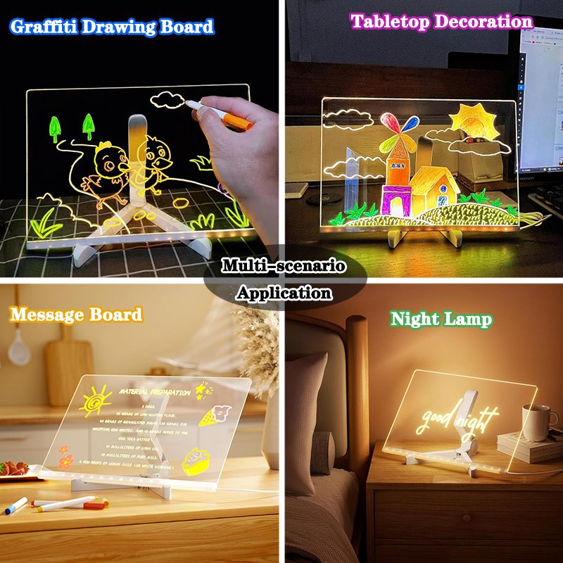 Pizarra luminosa LED, juguetes de dibujo, luz mágica, pizarra, Graffiti, lámpara artística para colorear, tablero de mensajes acrílico, juguete Montessori para niños