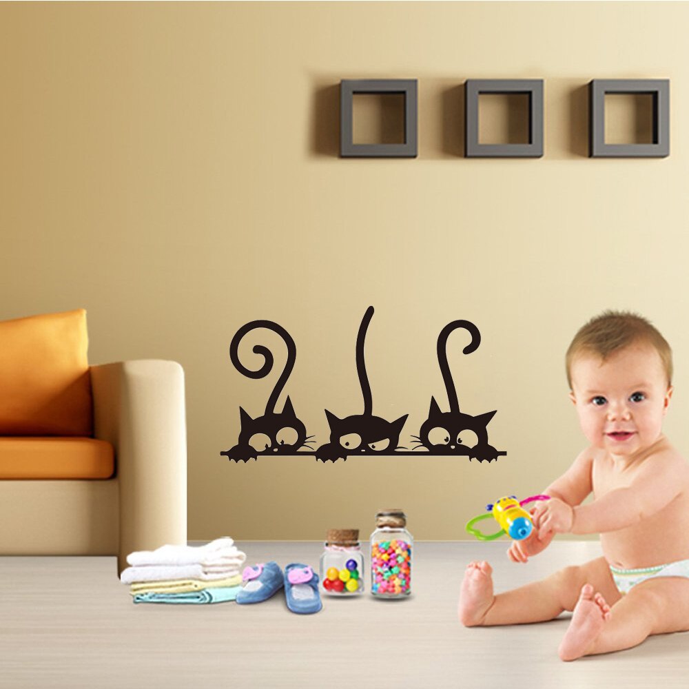 Muurstickers Leuke Drie Zwarte Katten Muurtattoo Verwijderbare Diy Dieren Funny Sofa Achtergrond Kinderkamer Woonkamer Home Decoratie