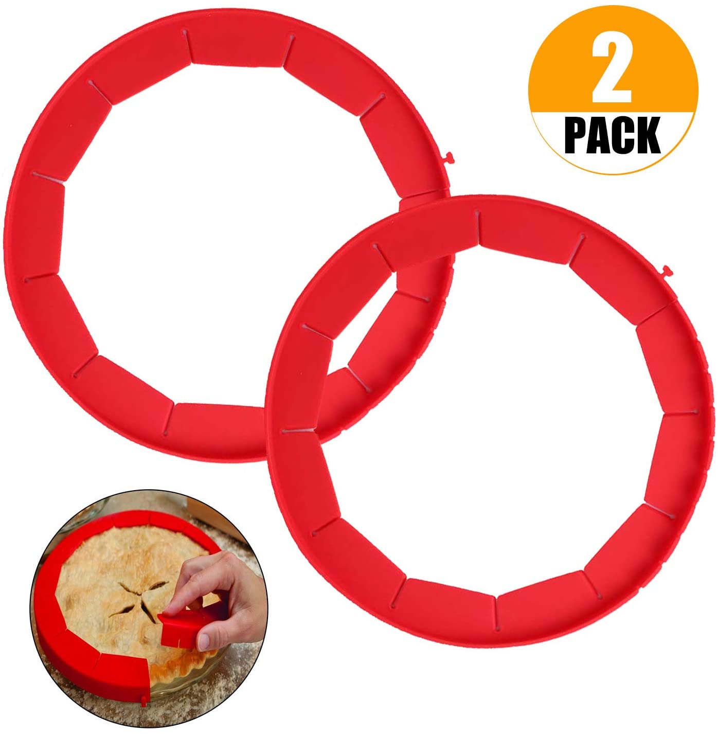 2 Pack Pie Crust Shield Silicone Pie Protectors Adjustable Silicone Pie Crust Shield Fit 8" to 10" 29cm Diameter Pies