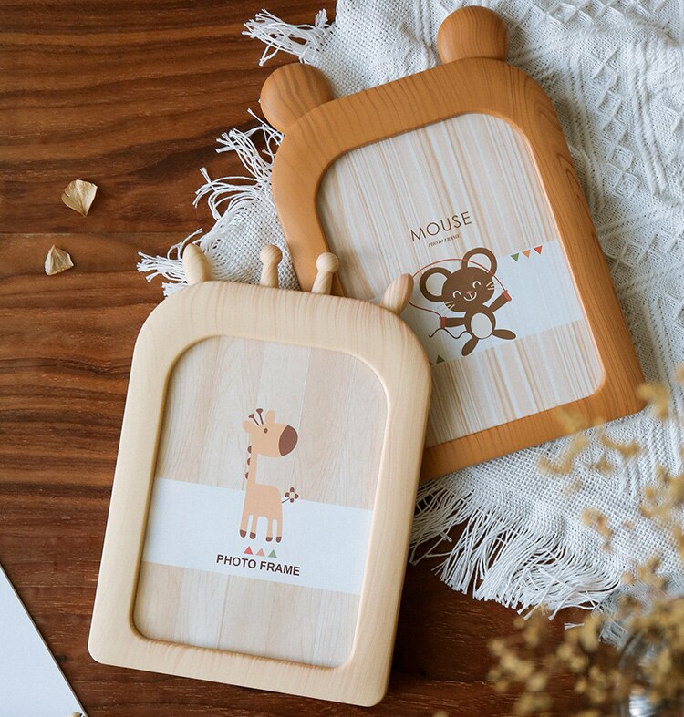 Dierenfotolijst van 7 inch voor kinderen, houtnerf, kinderstijl, cartoonstijl, bureaudecoratie, accessoires  zh448