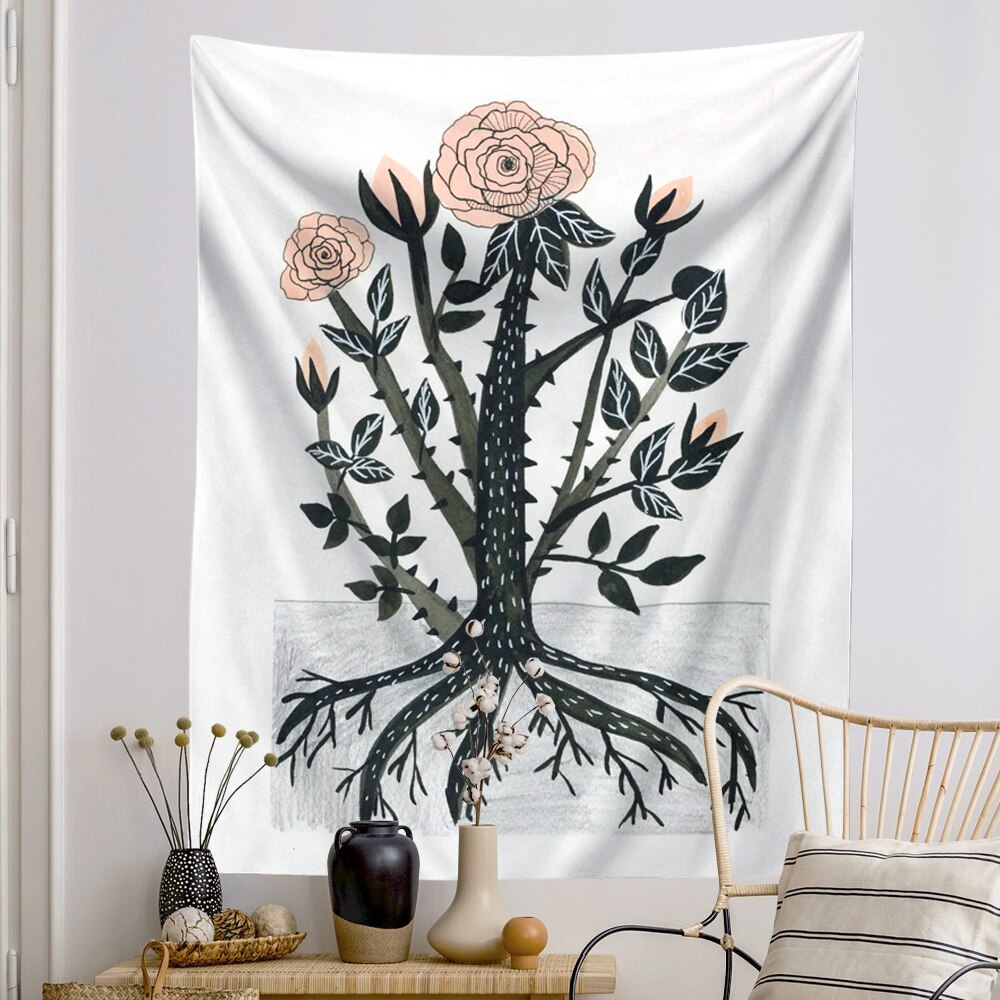 Pink Flower Tapestry Wall Hanging Bedroom Livingro... Grandado