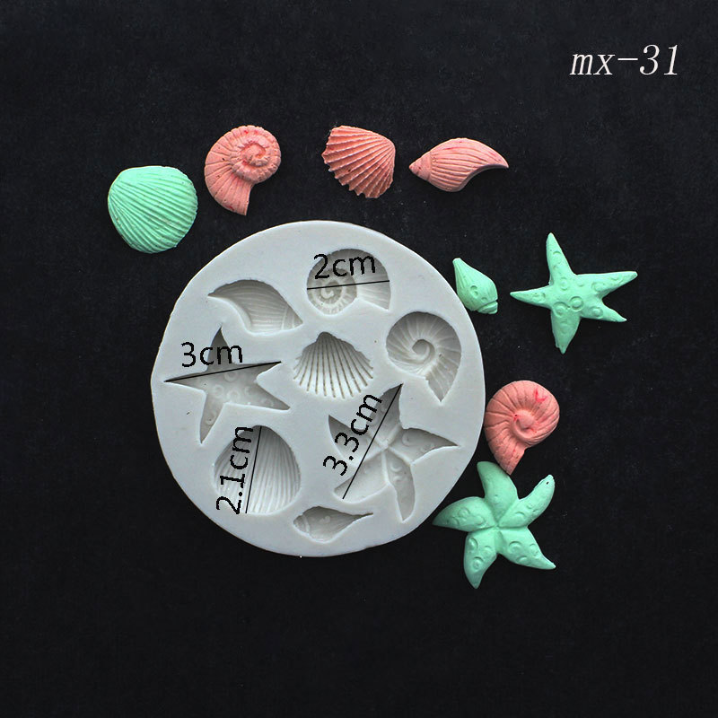 3D Shell Starfish Fondant Cake Mold Silicone Mold Set Mermaid Tail Sea Animal Cake Decorating Tools DIY Craft Fondant Molds
