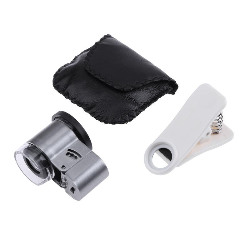 Detachable Clip 60X Microscope LED UV Light Clip-On Camera Micro Lens For Iphone SmartPhone Mobile Phone Travel Lens