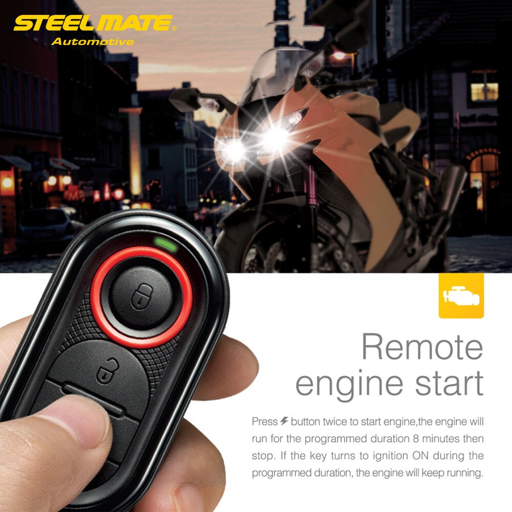 Original Steelmate 986E 1 manera alarma motocicleta Moto arranque remoto del motor alarma Moto protección con Mini transmisor para BULTACO