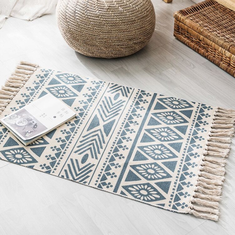 Bohemian Tassel Simple Cotton Linen Retro Ethnic Style Carpet Floor Mat For Bedroom Living Room Bedside Small Prayer Rug 60x90cm: 21