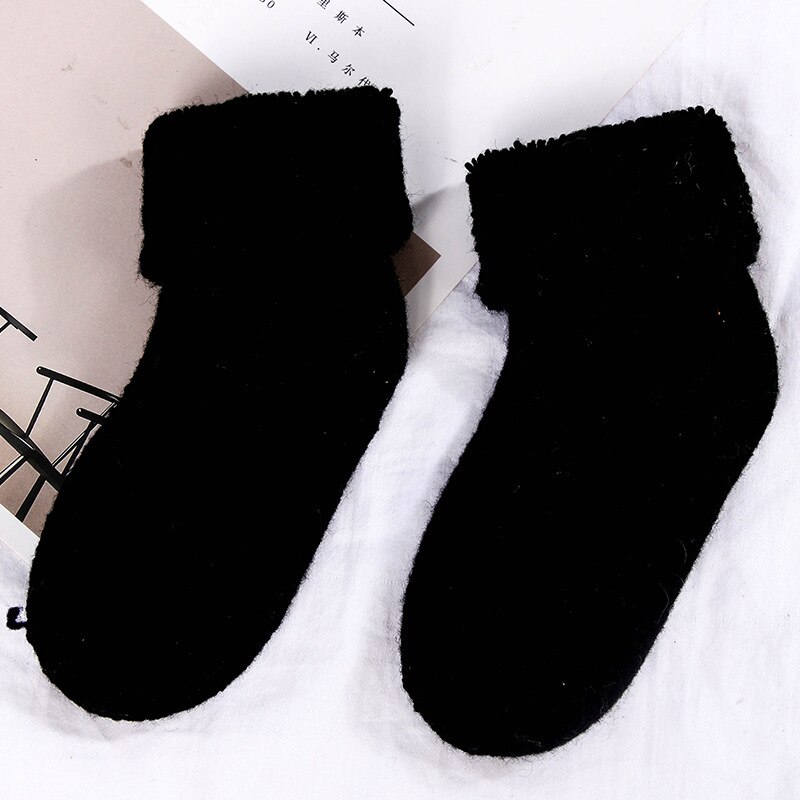 Dikker Herfst Winter Echte Wollen Baby Kids Sokken Zachte Warme Sokken Voor Kinderen 0-7 Jaar Jongens Meisjes Thermische vloer Babysokjes: Black / 4-7 Years