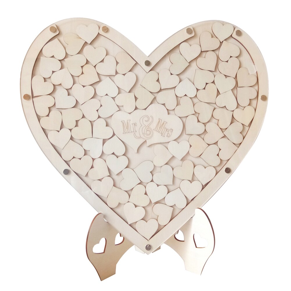 Wedding Heart Shape Decoration Rustic Signature Craft Wooden DIY Home Guest Book With Stand Ornaments Sweet Frame Party