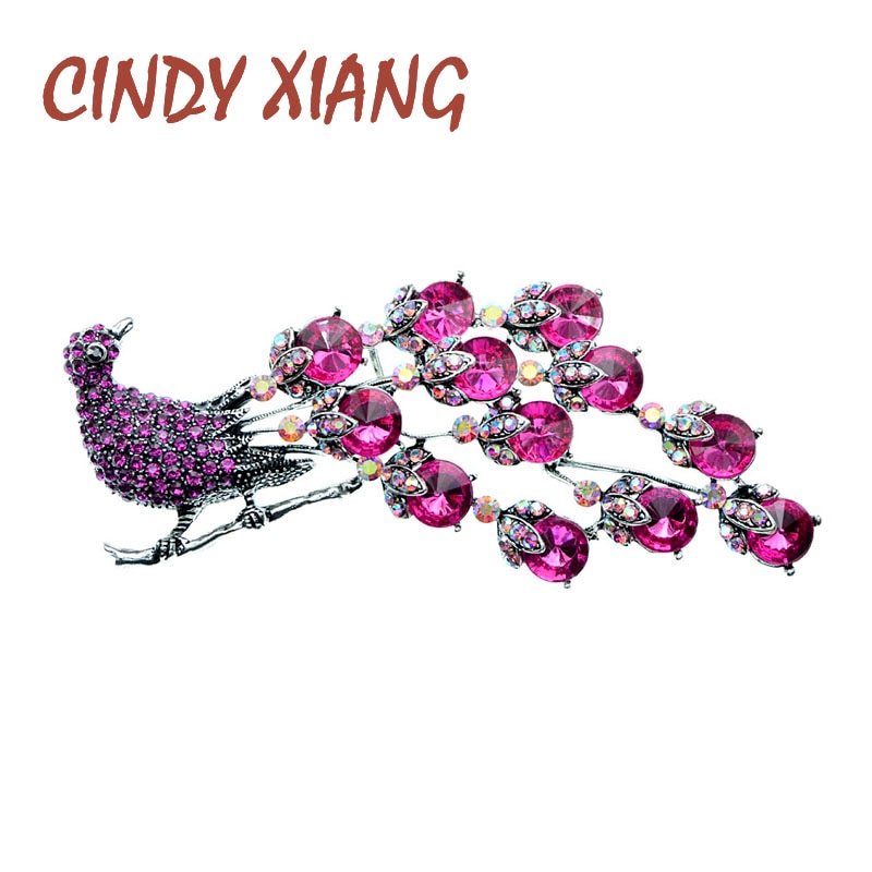 Cindy xiang strass grande pavão broches para as mulheres do vintage moda design animal pino casaco jóias bom presente