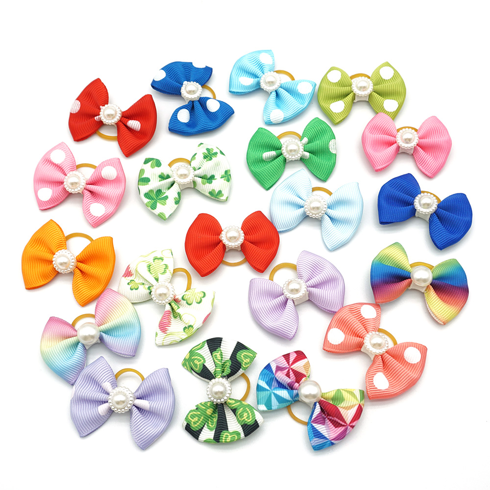10 piezas de lazos para perros, cinta bonita, accesorios para perros, cuatro tipos, 36 colores, lazos para el pelo para mascotas con banda de goma elástica, de navidad
