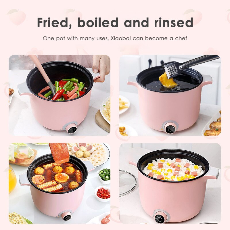 1.5L 220V Mini Portable Multifunction Electric Cooker Pot Frying Fired Food Stewing Pot Mini Rice Cooker Visible Glass