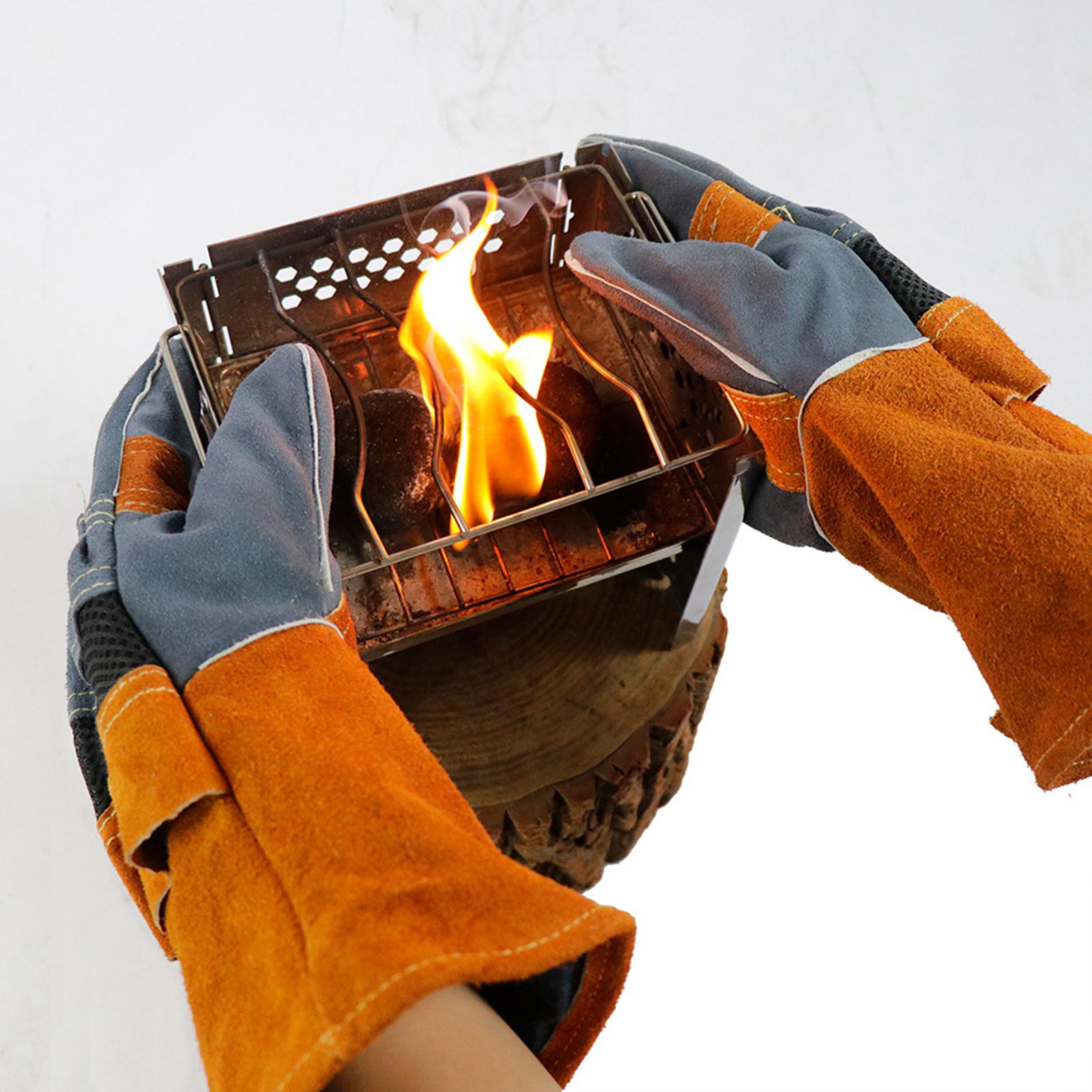 Guantes de cuero con aislamiento de llama para barbacoa, guantes resistentes al calor para horno, parrilla, cocina, chimenea, ignífugos, 1 par: Orange 13.6x7.3inch
