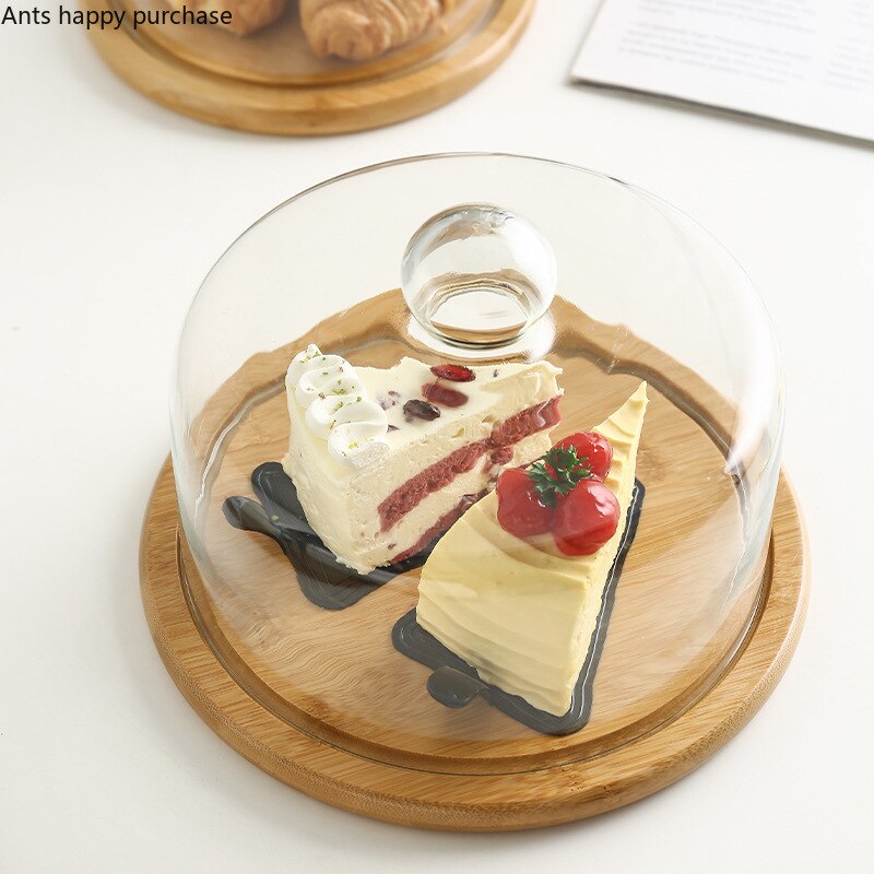 Plateau à gâteaux en bois avec couvercle en verre, plateau à Dessert, à pain, à collation, pour la conservation de la fraîcheur, couvercle Anti-cendres, plateau de stockage des aliments ménagers,