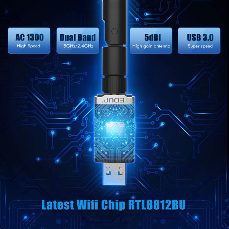 Adaptateur WiFi USB Double Bande AC600Mbps + Bluetooth 4.2 - Pour PC Windows/Mac, Antenne 2dBi Détachable