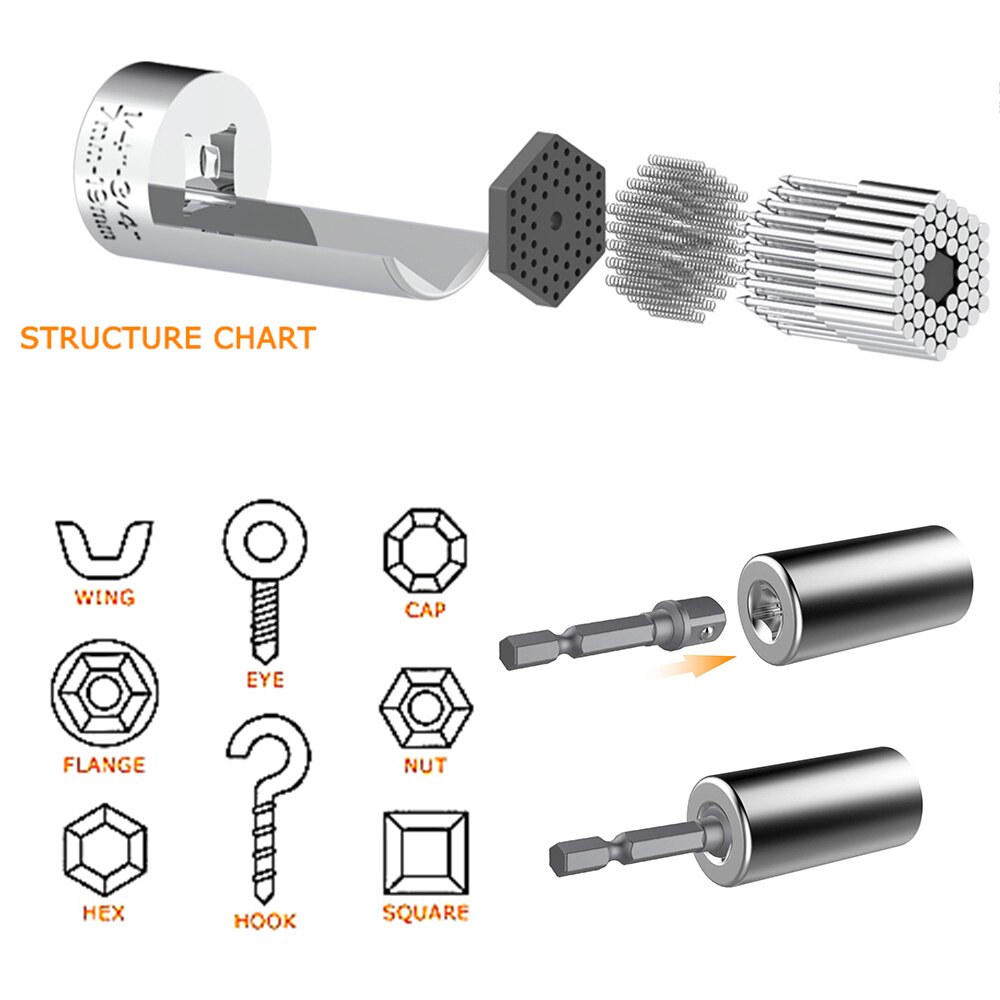 1 Set Torque Wrench Head Set Universal Socket Sleeve 7-19mm Power Drill Ratchet Bushing Spanner Key Multi Hand Tools