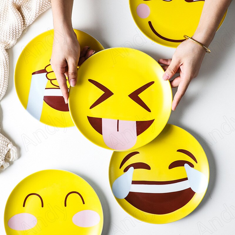 Ceramic Plate Funny Cartoon Emoticons Decorative Fruit Salad Plate Home Living Room Afternoon Tea Dessert Organizer