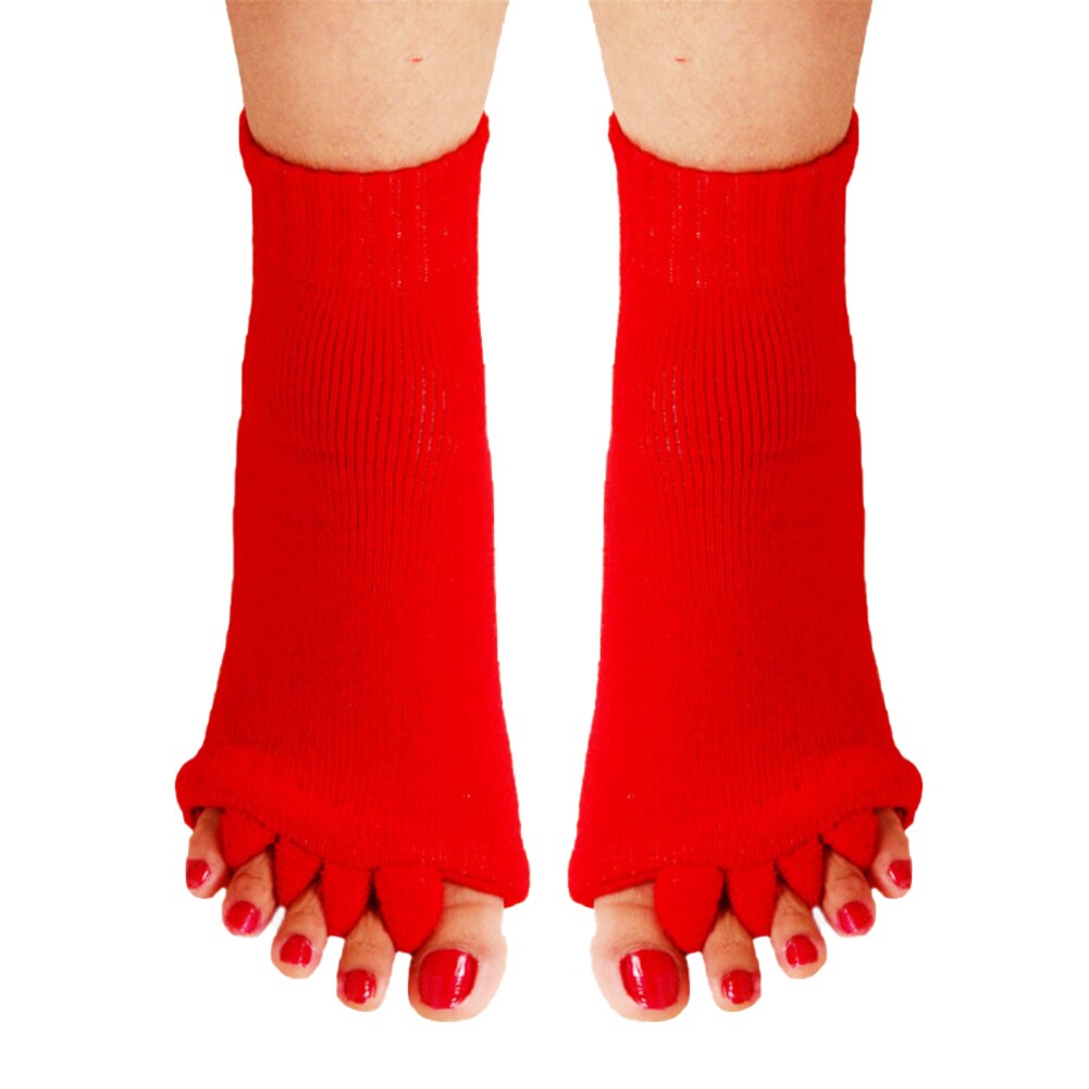 Men Women Yoga Gym Middle Tube Foot Alignment Pain Relief Casual Daily Toe Separator Socks Cotton Blend Warm Winter Stretchy: Red