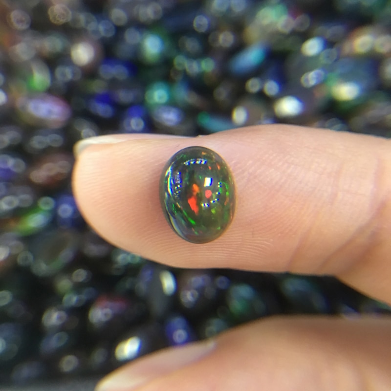 Natural ethiopian colorful black opal oval 7*9mm top natural precious loose gemstones for 925 sterling silver jewelry