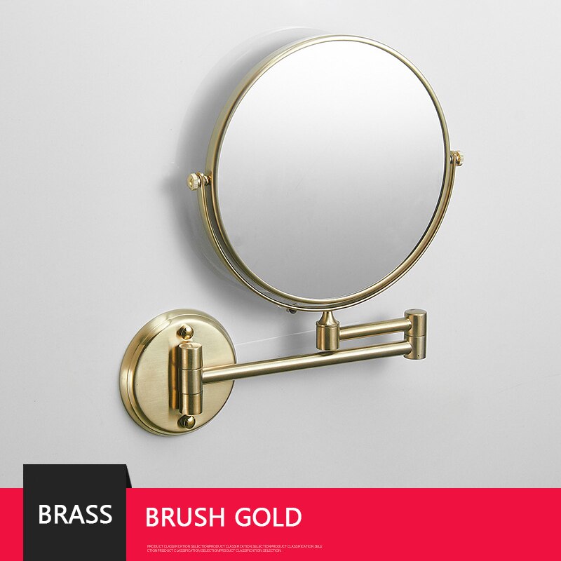 Espejo de maquillaje de oro rosa para baño, espejos redondos de latón negro mate, espejo de afeitado con aumento de 3X, espejos plegables de doble cara de 8 pulgadas: KC008