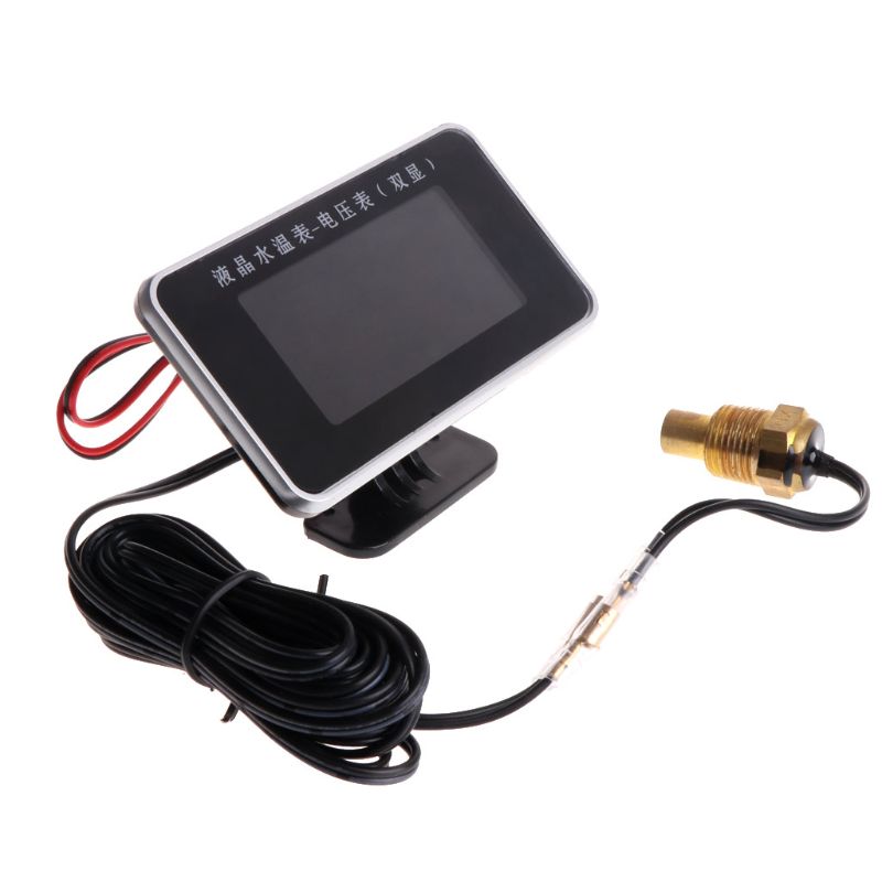 12v/24v bil lcd vandtemperaturmåler termometer voltmeter måler 2 i 1 temp & spændingsmåler 17mm sensor