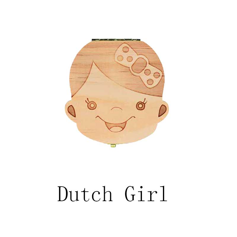 Baby Tand Doos Spaans/Engels/Nederlands/Russisch/Frans/Italiaans Houten Melk Tanden Organizer Opslag Jongens meisjes Baby Souvenirs: dutch girl