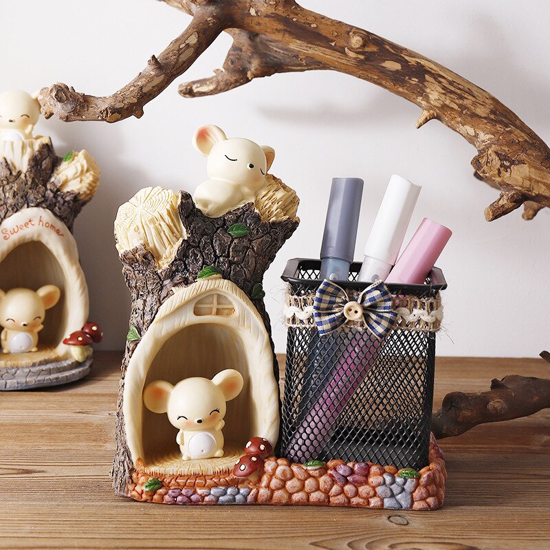 Schattige muis met grote oren, penhouderdecoratie, studentdecoratie, decoratie, harsambachten