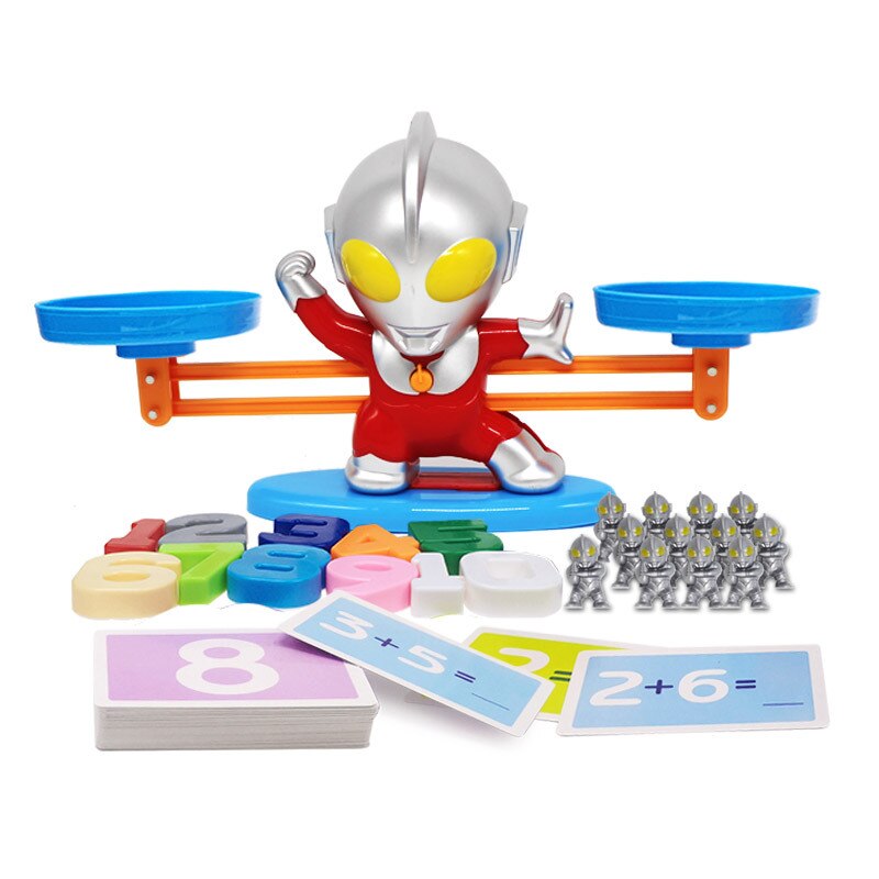 Montessori Math Match Toy Monkey Cow Balancing Scale Preschool Number Balance Toys Baby Educational Learning Board Game: Ultraman