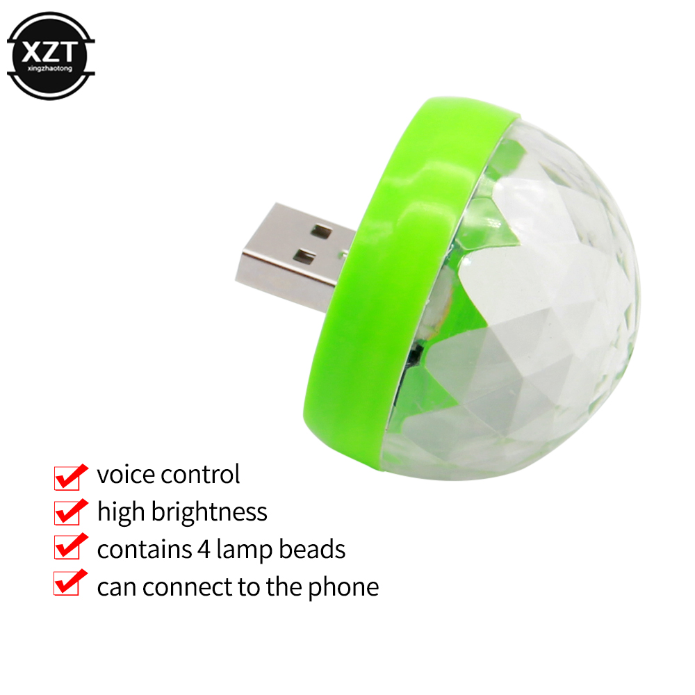 Luz de ambiente de coche controlado por voz por USB, lámpara de escenario para DJ, Bola de discoteca, para teléfono Android de Apple