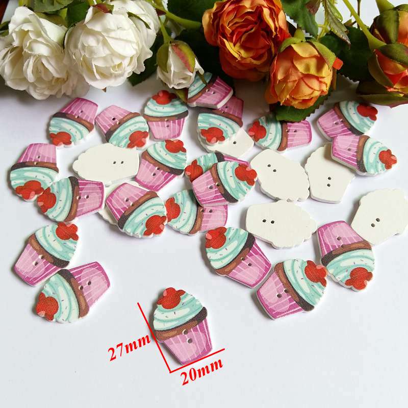 50 stuks/partij 2 gaten gekleurde taart houten knopen schattige gemengde verf decoratie kleding accessoires naaiknopen: Stijl 1