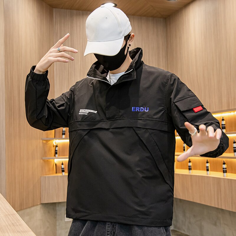 Herre anorakkjakker herre hofte-hopp yttertøy høst vindjakke lappeteppe uformelt streetwear herre utendørs overtrekk topp 4xl