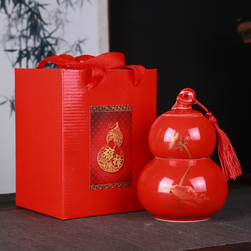Factory direct features Fulu ceramic tea jar storage jar festive set high-end box: Default Title