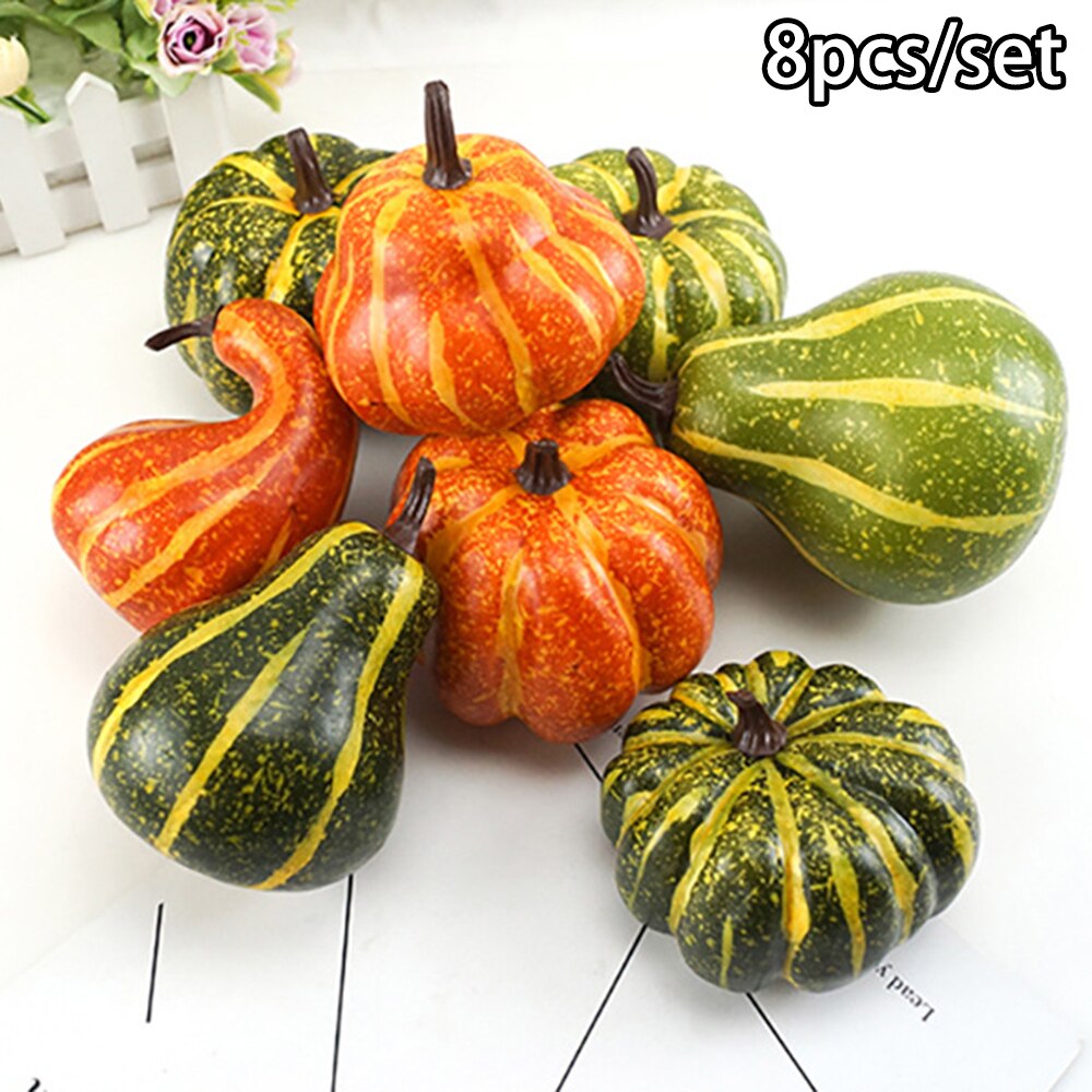 8pcs Fall Harvest Decorations Props Artificial Mini Pumpkin Gourd Berries Maple Simulation Decorations