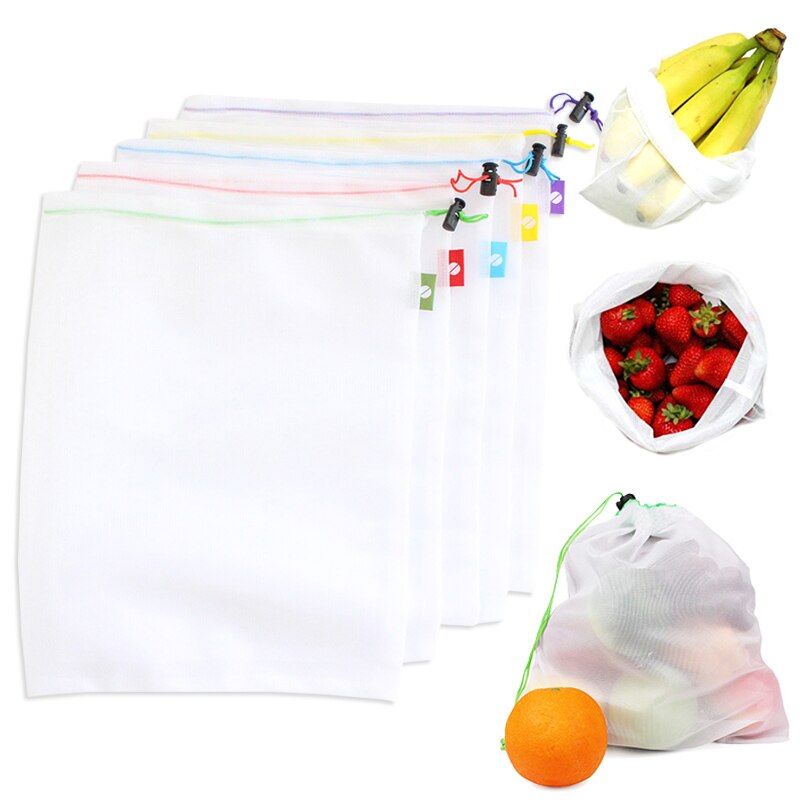 Verkkokangas suosittu 5 kpl/erä säilytyspussi hedelmien ja vihannesten säilytykseen pienten tavaroiden nipputasku monikäyttöinen