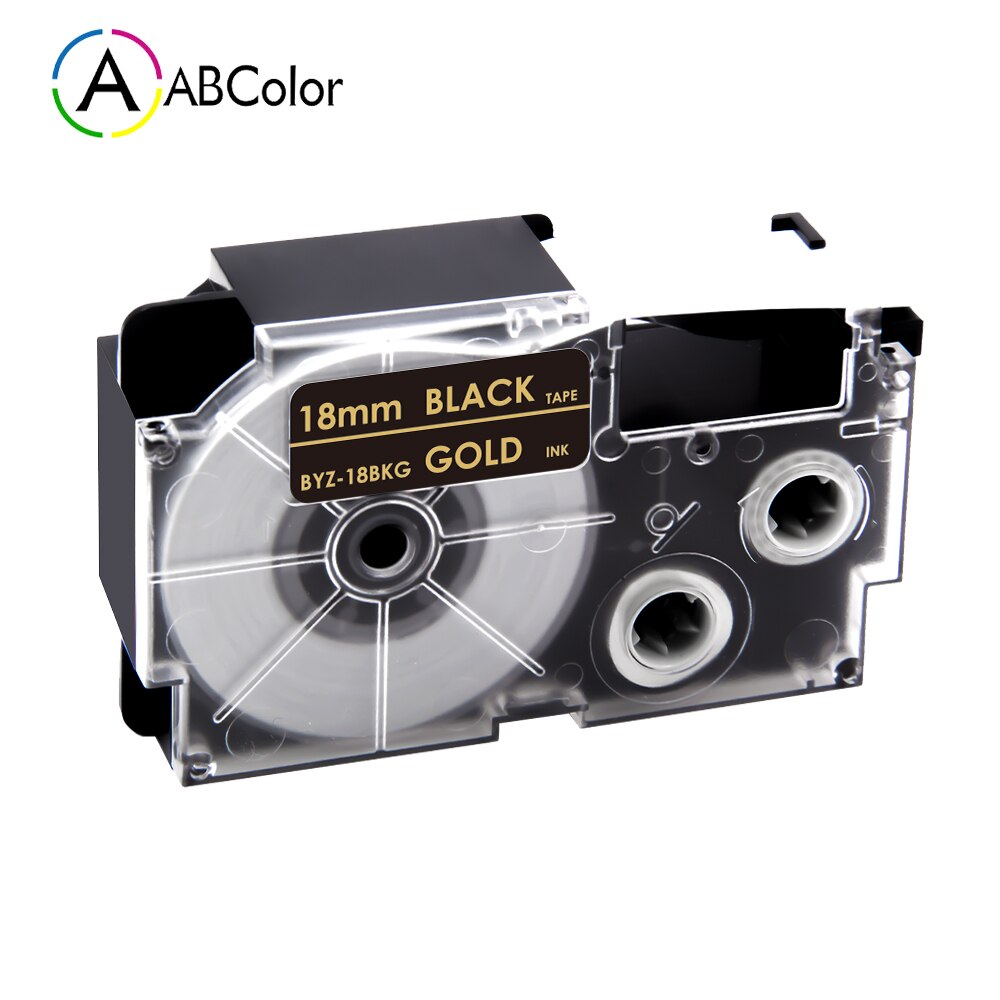 16 Colors XR-18X XR-18WE Labels For CASIO 18mm XR-18X XR-18YW Tape Label Cartridges For CASIO KL-130 KL-120 KL-430 Label Maker: Gold on Black