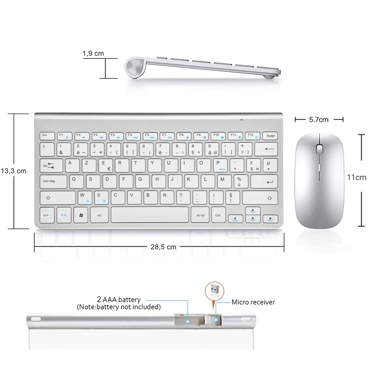 Francês azerty layout teclado sem fio mouse combo pequeno teclado portátil mouse sem fio para computador portátil desktop computador viagem de negócios