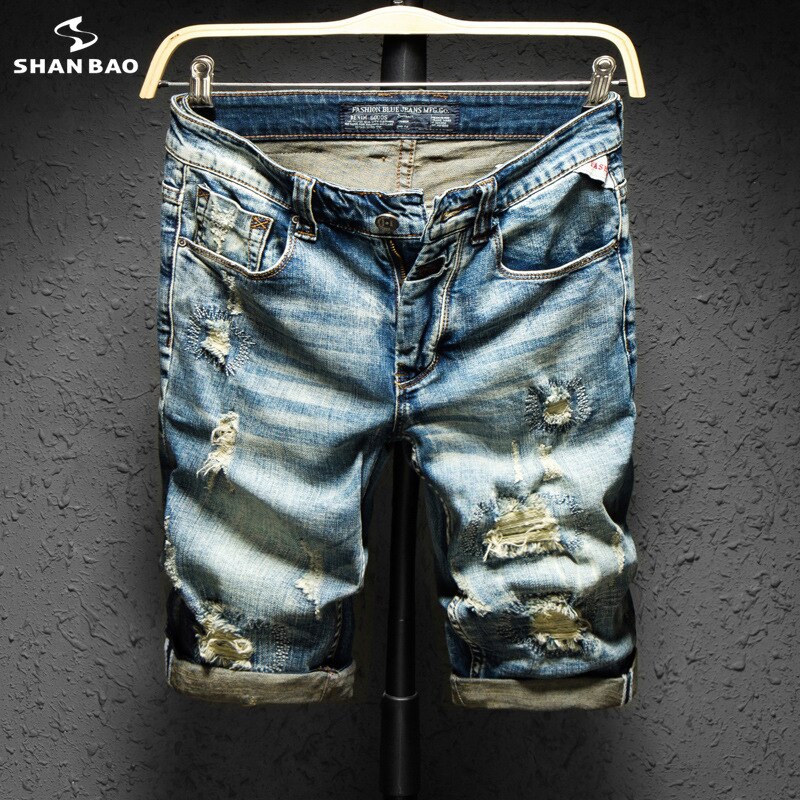 Heren rechte, slanke denim shorts zomer hoge katoenen stretch retro stijl gat kleding jeans shorts