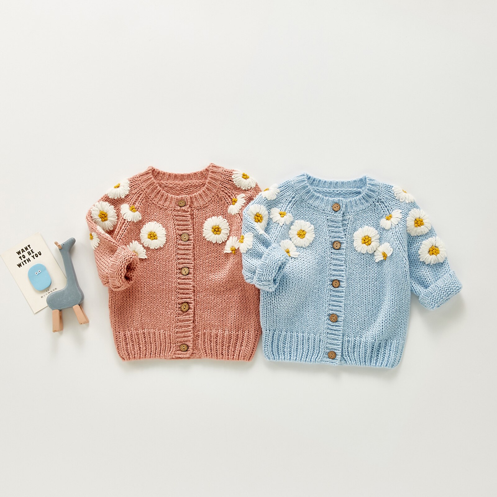 Pasgeboren Baby Meisjes Trui Jassen Peuter Bloemen Borduren Lange Mouwen Single-Breasted Gebreide Bovenkleding Herfst Babykleertjes