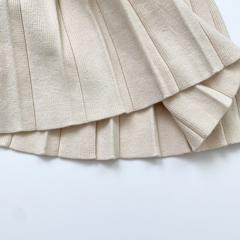 2022 Spring Kid Girl Skirts Covering Yarn Dark Blue Apricot A-line Mini Pleated Skirt Student Style Children Clothes E216