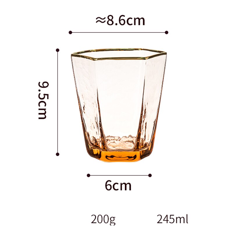 Nordisk højkvalitets sekskantet hammerstribe guldkantet vinglas krystalglas champagnekop husholdnings whiskyglas vandkop: M03