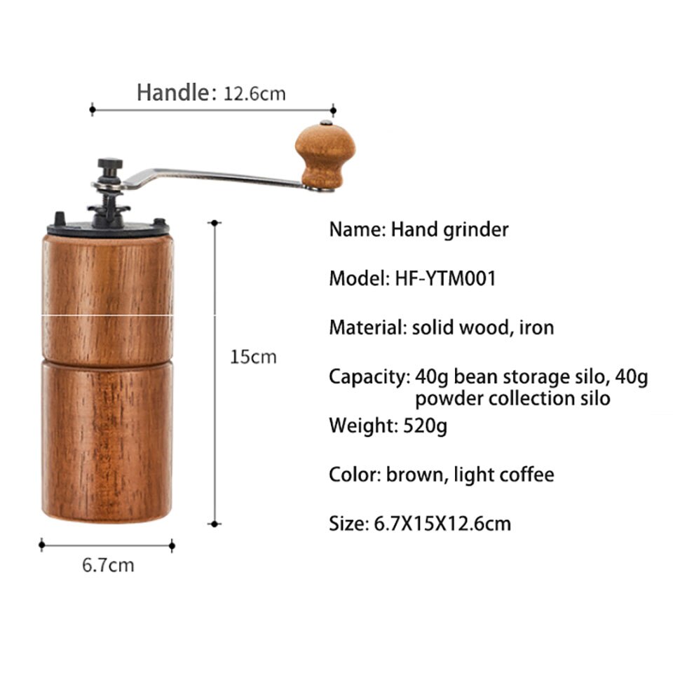 Manual Coffee Bean Grinder Cast Iron Burr Hand Wooden Mill for Travel Kitchen Cereals Nuts Beans Spices Grains Grinding Machine