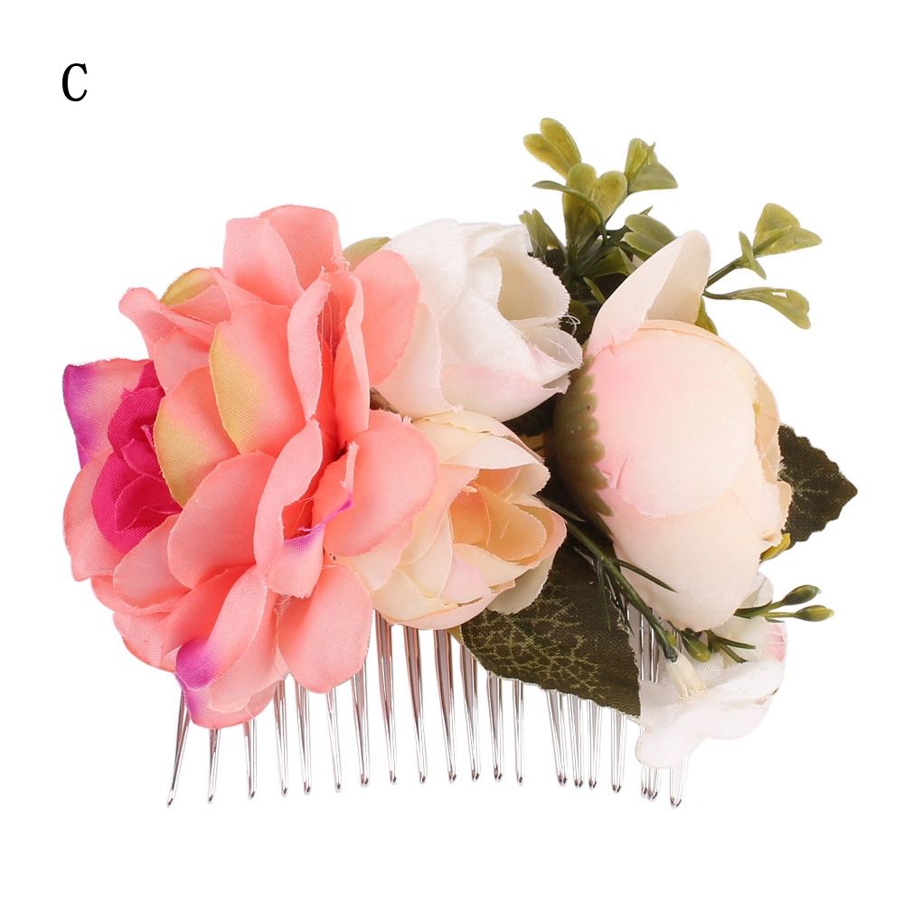 1 Pcs Rose Flower Hair Combs Wedding Crown Headwear Blooming Flower Headband for bride girls flower hair clip Wedding Jewelry: C