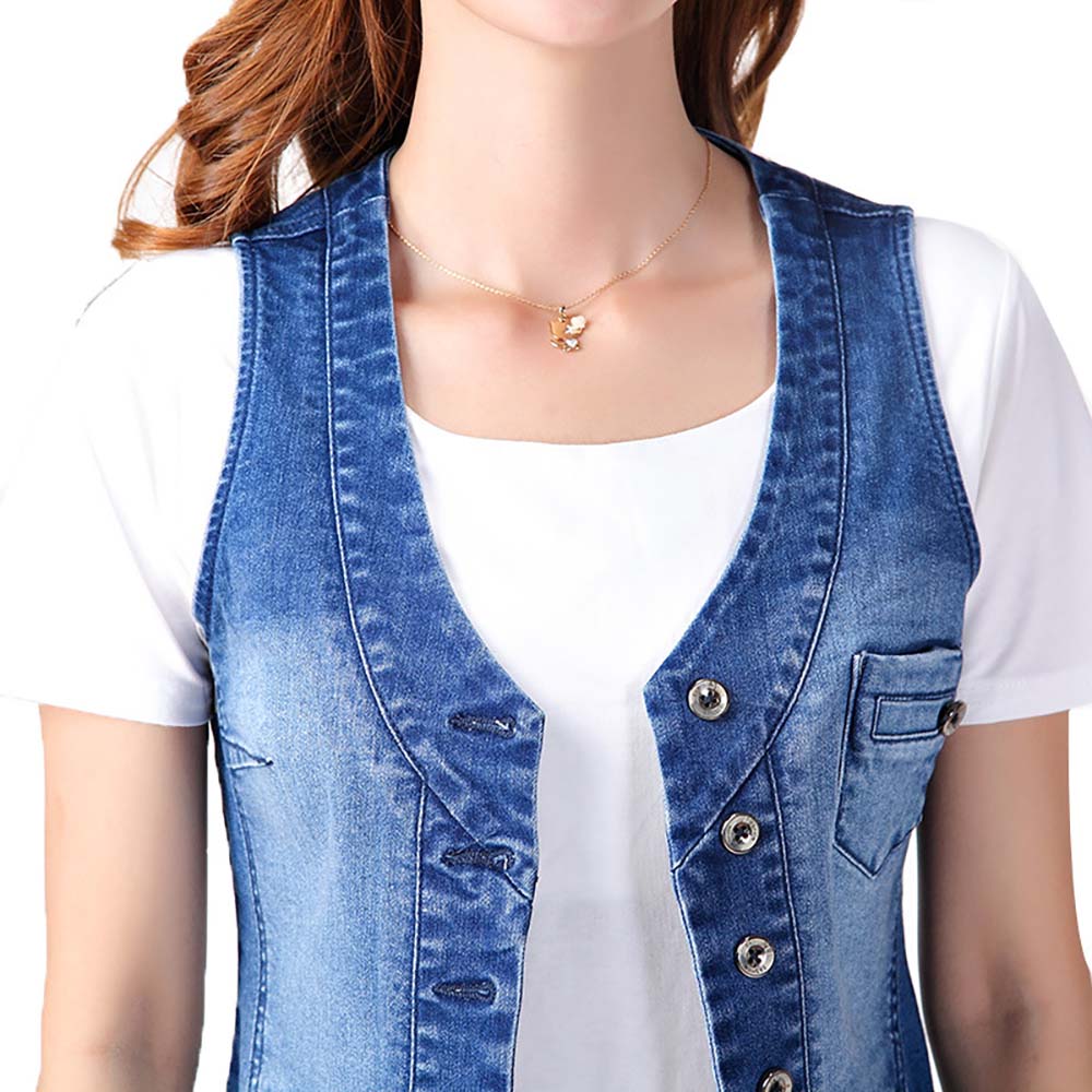 Mode Denim Vest Vrouwen Sleeveness Jeans Jacket Vest Casual Slim Zomer Vesten V-hals Big Size S-5XL (40- 100) KG