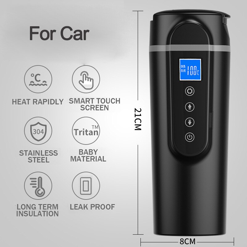 Portable 420ml Stainless Steel 12V/24V Car Heating Cup LCD Display Electric Water Cup Temperature Kettle Coffee Tea Milk Heated: Black2 For Car