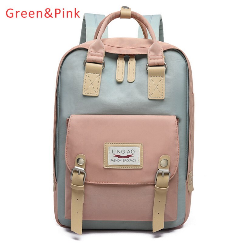 Candy Women Canvas Backpack Waterproof Feminina Laptop Backpack Pink Patchwork School Backpacks Bags For Teenage Girls: G