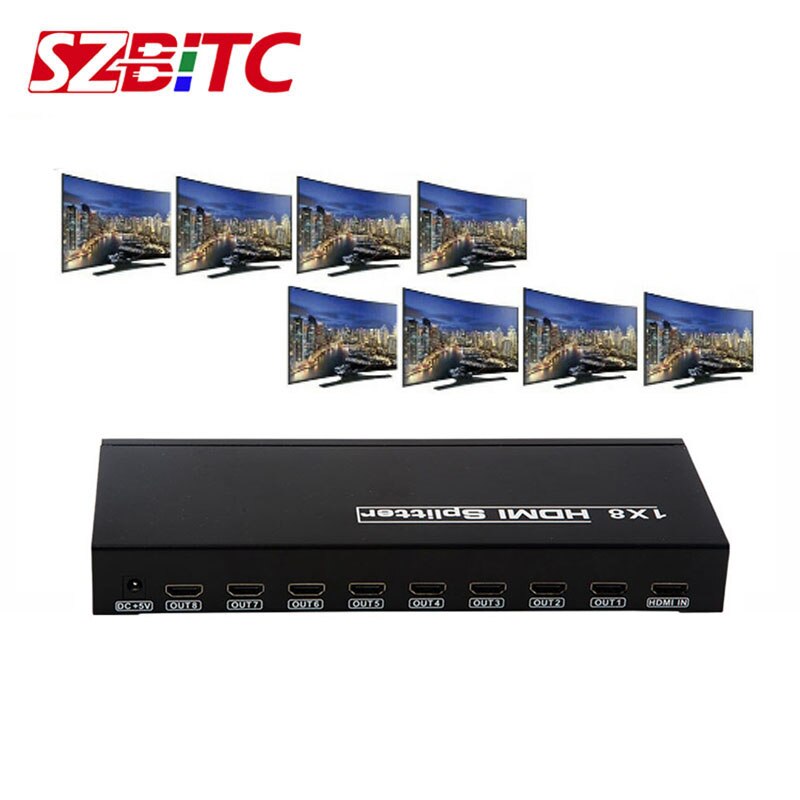 SZBITC – répartiteur vidéo HDMI à 8 ports, 1x8, amplificateur, répéteur, 3D, 1080p, 1 entrée vers 8 sorties, 1x8, convertisseur HDTV, 4K2k
